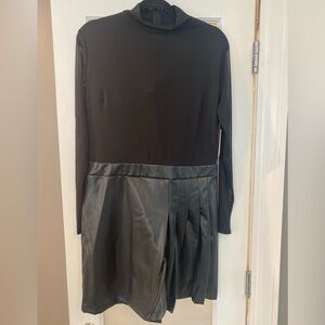 Harper 241 Black Sheer Tunic + Faux Leather Size LARGE Party Evening Dress NWT